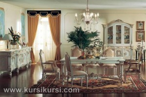 Italian Furniture Set Kursi Meja Makan Duco Putih KKS 138